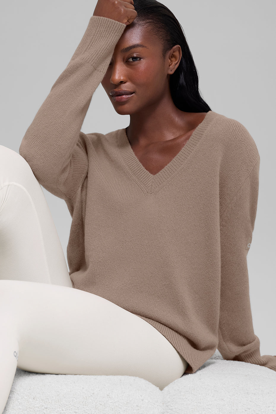 Pull Col V Oversize En Laine Et Cachemire New Class - Chai Latte