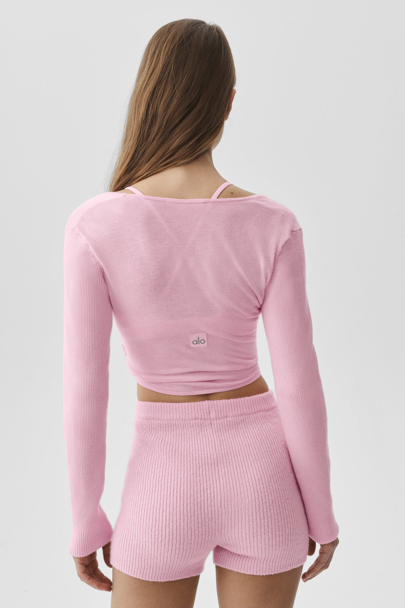 Pull en maille à manches longues croisées - Cachemire rose