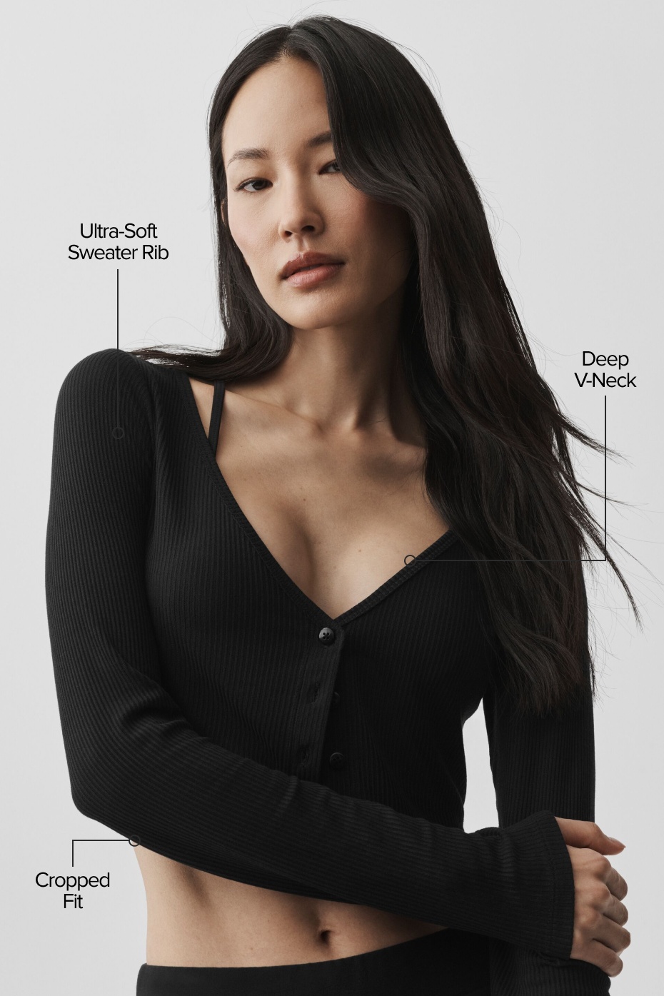 Cardigan Court Côtelé Whisper - Noir