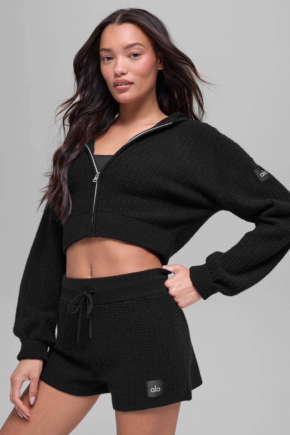 Sweat À Capuche Zippé En Cachemire Plush Waffle - Noir