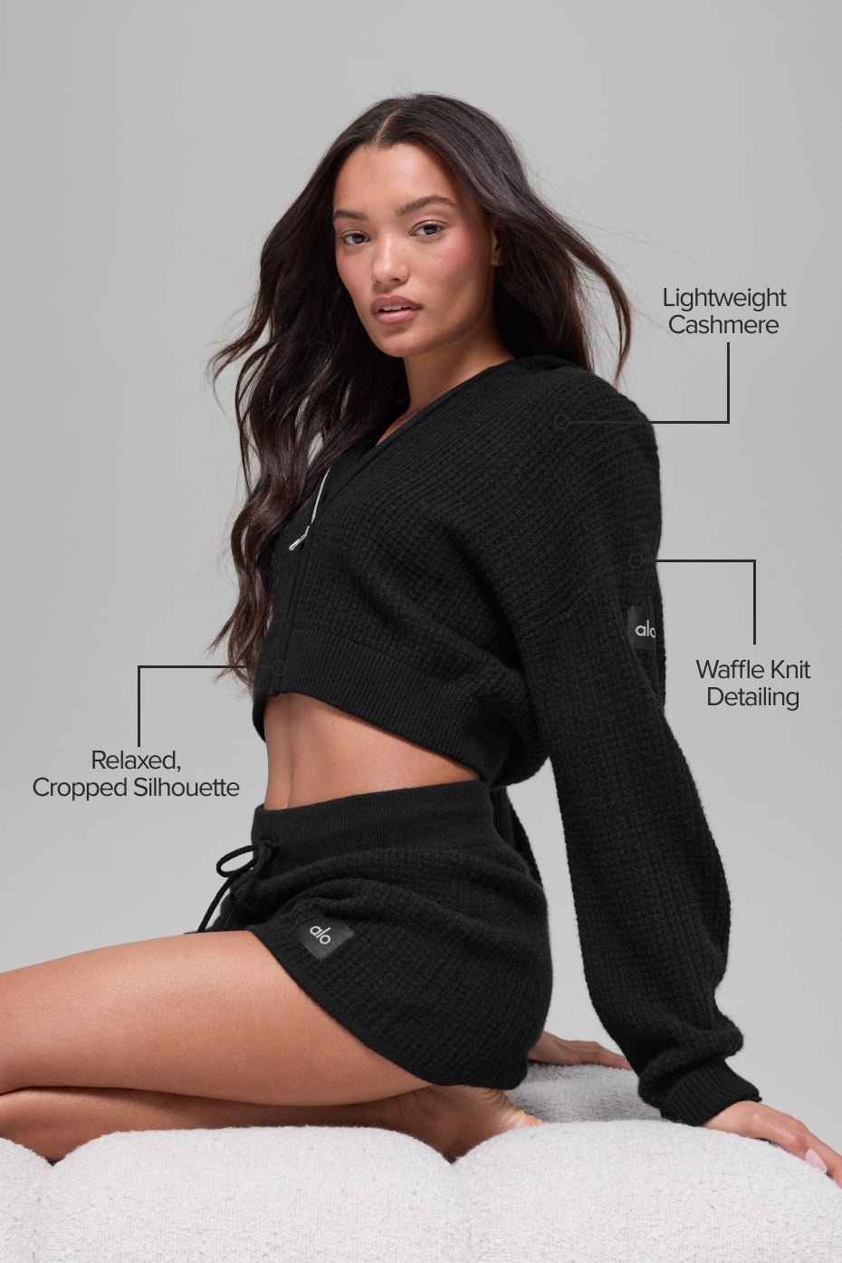 Sweat À Capuche Zippé En Cachemire Plush Waffle - Noir