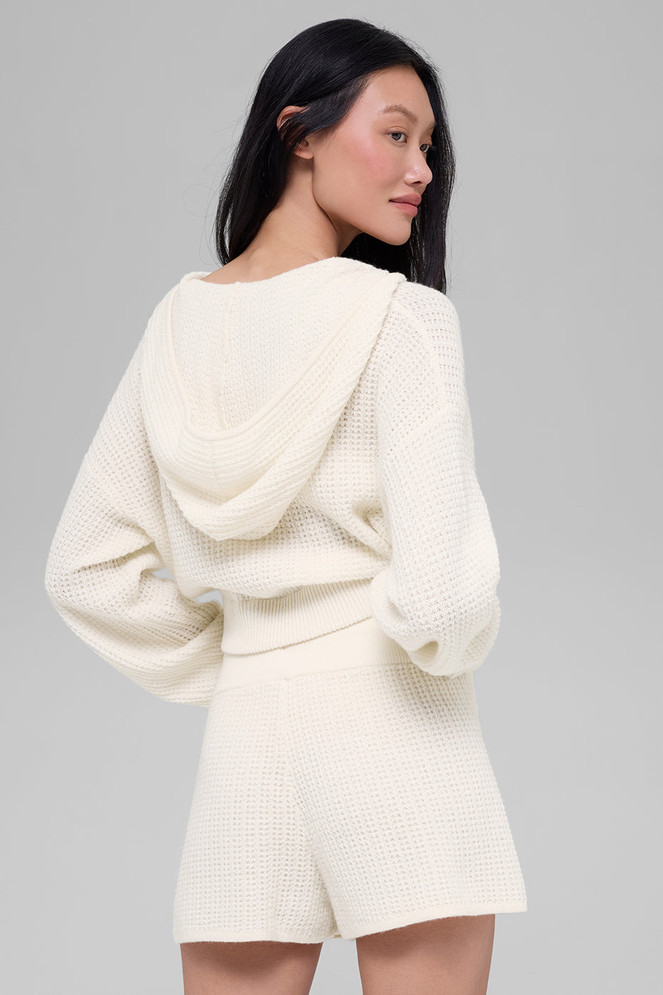 Sweat À Capuche Zippé En Cachemire Plush Waffle - Ivory