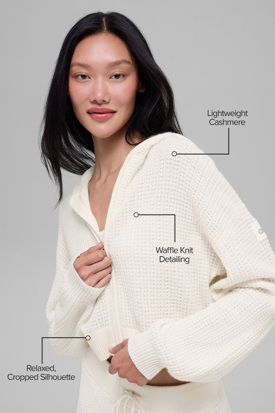 Sweat À Capuche Zippé En Cachemire Plush Waffle - Ivory