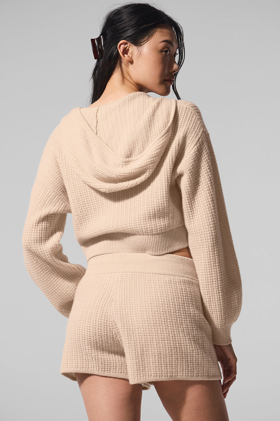 Sweat À Capuche Zippé En Cachemire Plush Waffle - Macadamia Blush