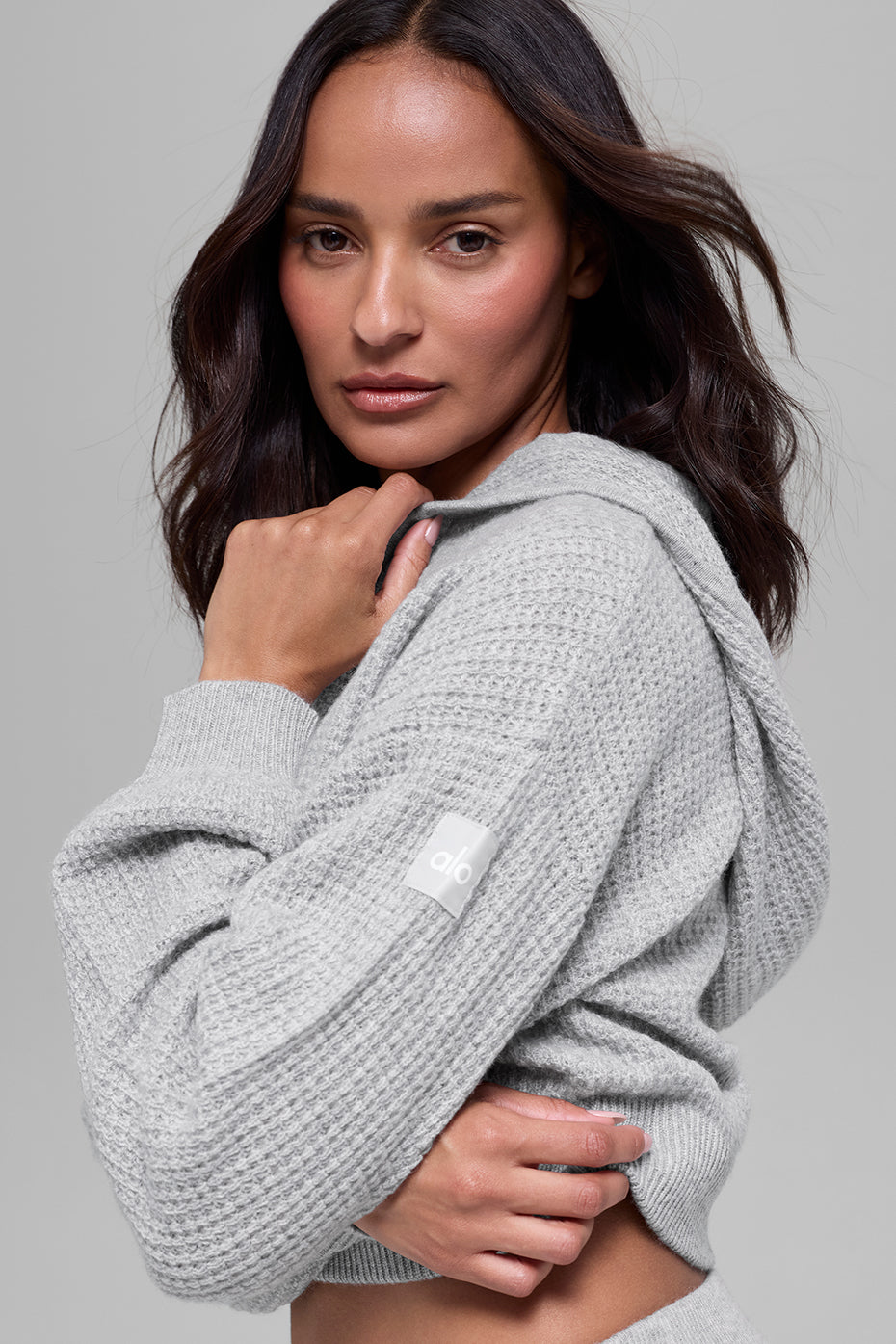 Sweat À Capuche Zippé En Cachemire Plush Waffle - Athletic Heather Grey