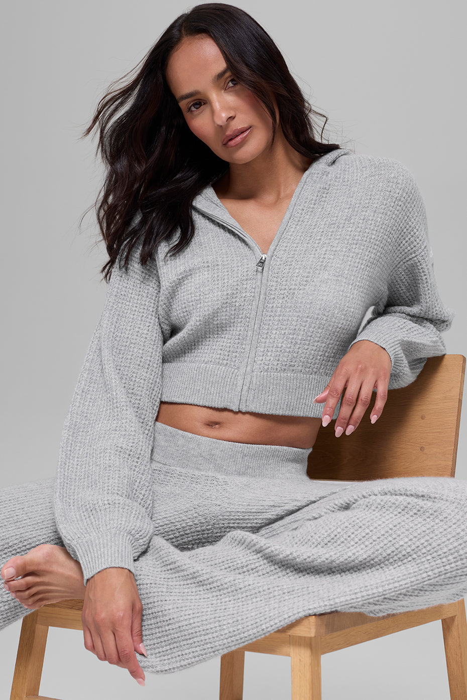 Sweat À Capuche Zippé En Cachemire Plush Waffle - Athletic Heather Grey