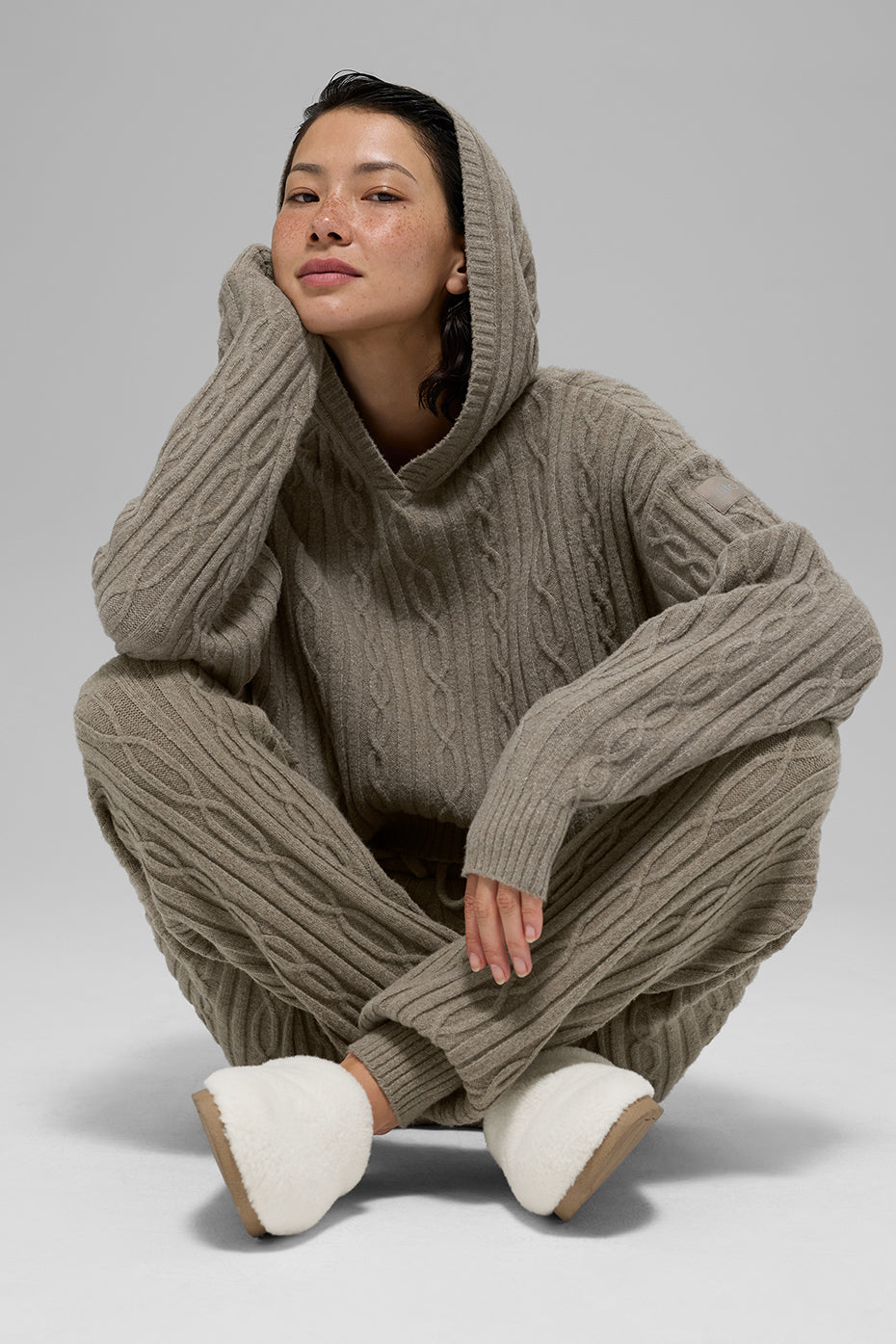 Sweat À Capuche En Maille Torsadée Winter Bliss - Light Cocoa