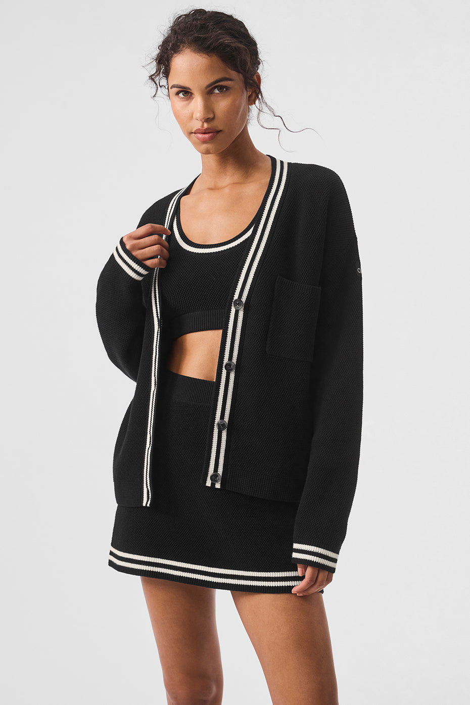Cardigan En Maille Tennis Club - Noir/Ivory