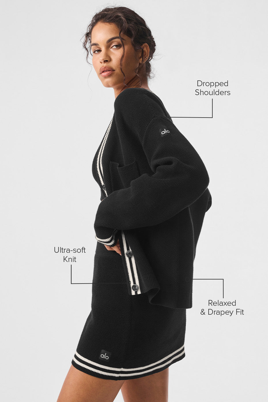 Cardigan En Maille Tennis Club - Noir/Ivory