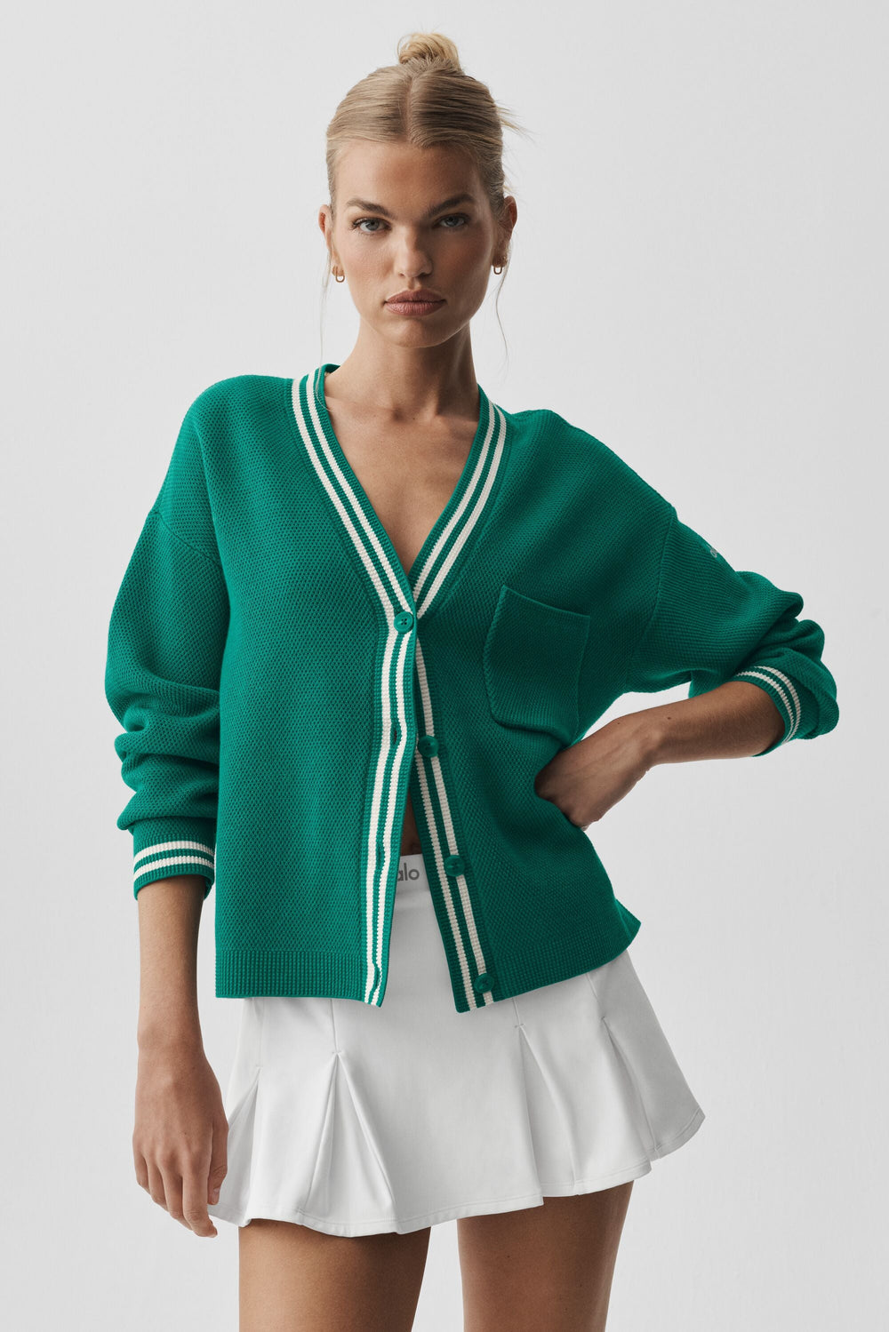 Cardigan En Maille Tennis Club - Emerald Isle/Ivory