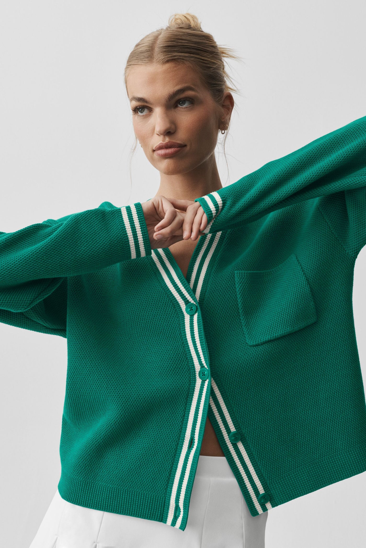 Cardigan En Maille Tennis Club - Emerald Isle/Ivory