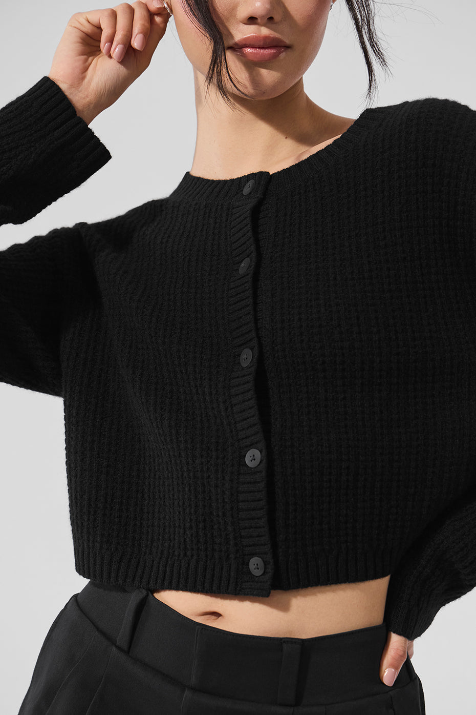 Cardigan En Cachemire Plush Waffle - Noir