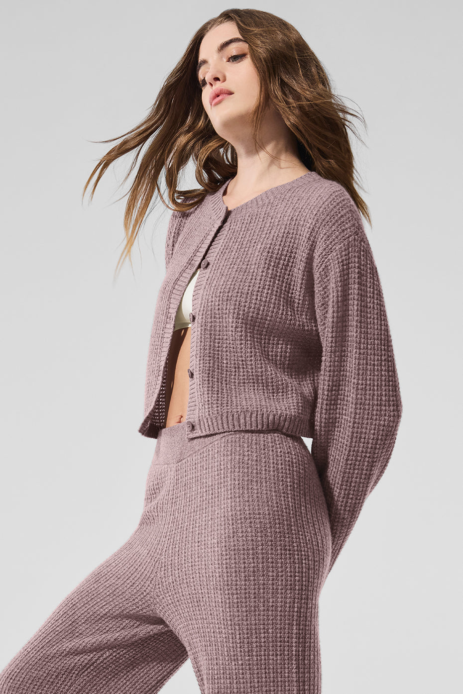 Cardigan En Cachemire Plush Waffle - Mushroom Heather
