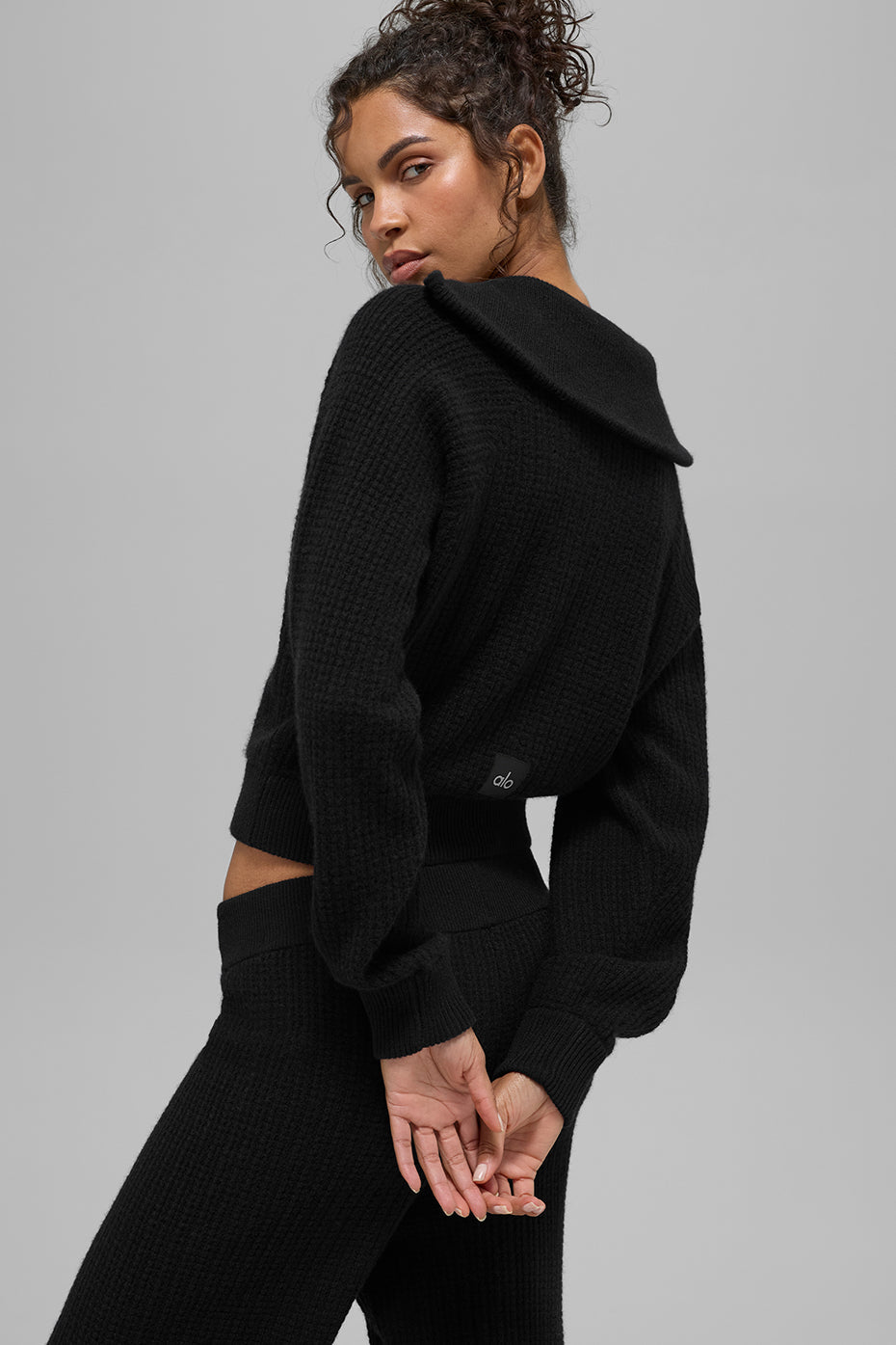 Pull Zippé 1/4 En Cachemire Plush Waffle - Noir