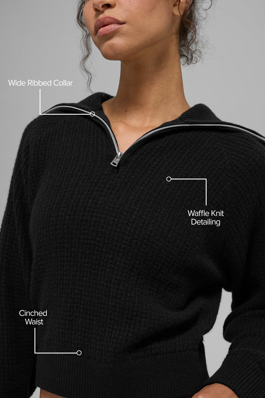 Pull Zippé 1/4 En Cachemire Plush Waffle - Noir