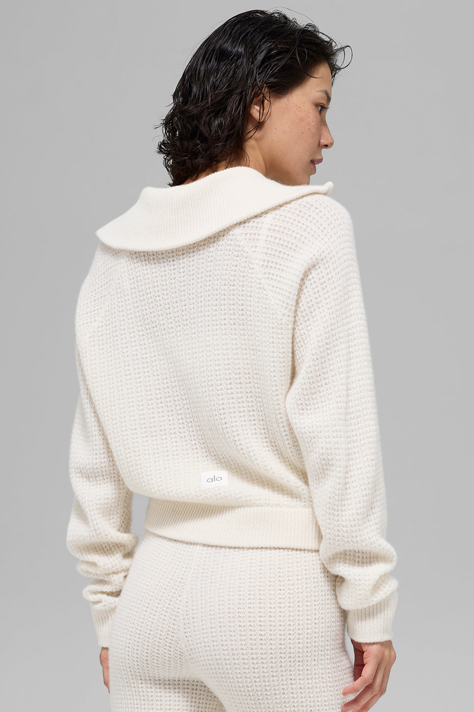 Pull Zippé 1/4 En Cachemire Plush Waffle - Ivory