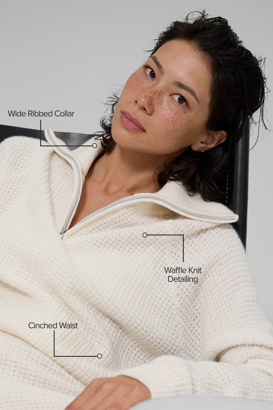 Pull Zippé 1/4 En Cachemire Plush Waffle - Ivory