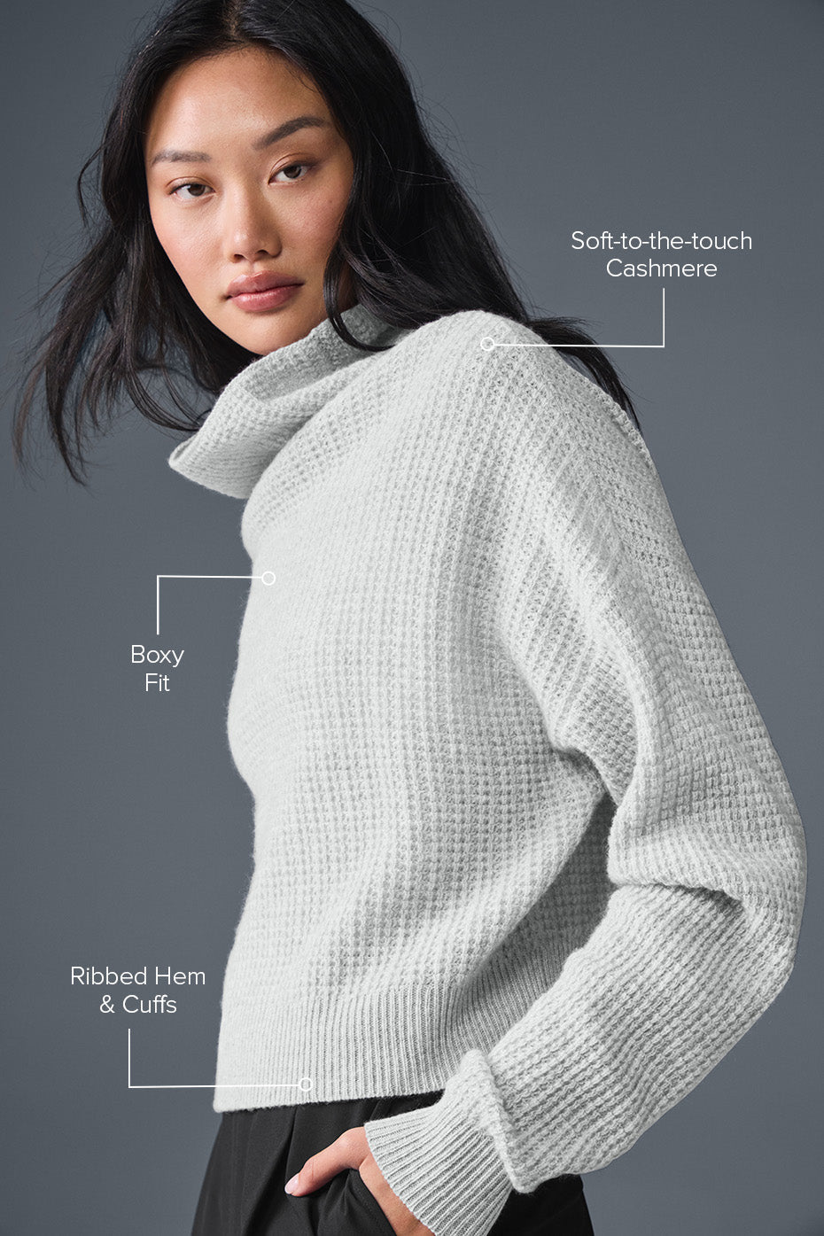 Pull Col Roulé En Cachemire Plush Waffle - Athletic Heather Grey