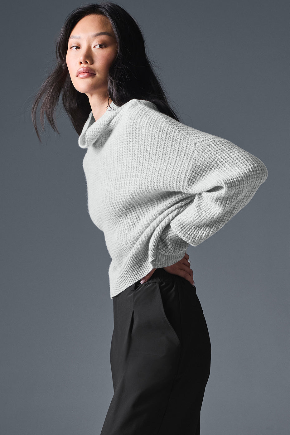 Pull Col Roulé En Cachemire Plush Waffle - Athletic Heather Grey