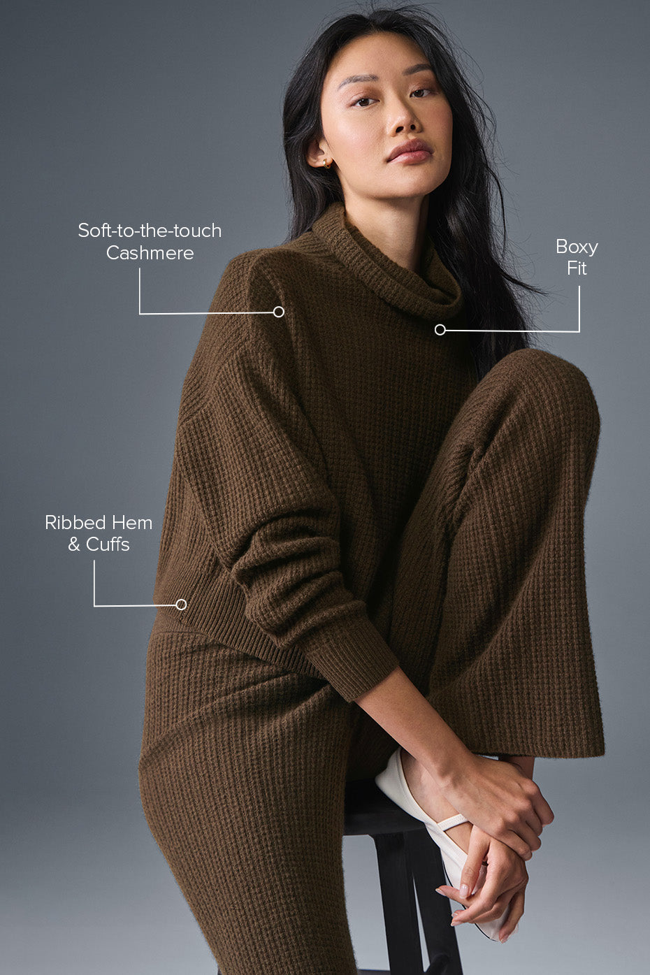 Pull Col Roulé En Cachemire Plush Waffle - Espresso