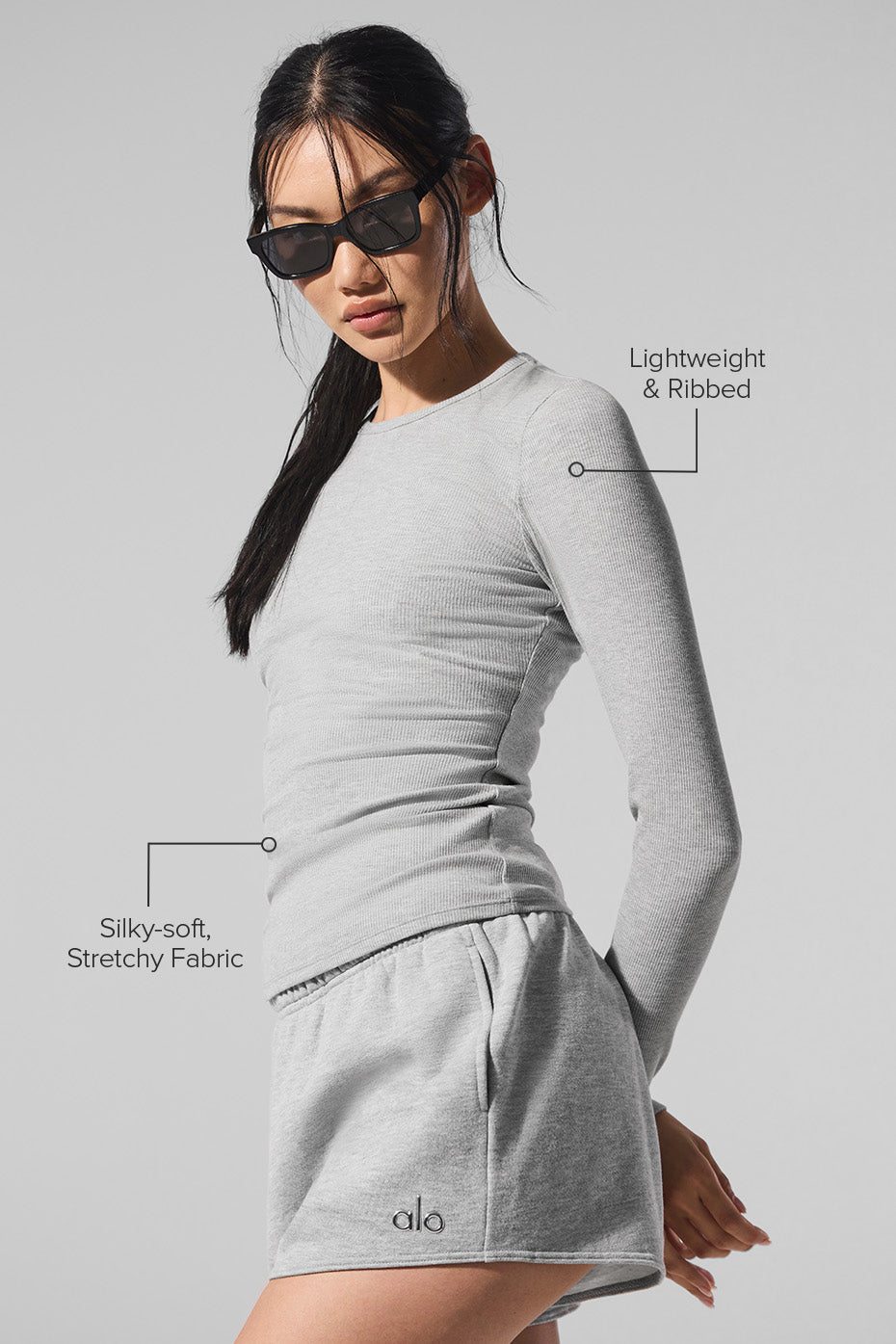 Haut Côtelé Manches Longues Modal - Athletic Heather Grey