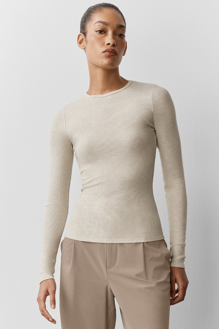 Haut Côtelé Manches Longues Modal - Oatmeal Heather