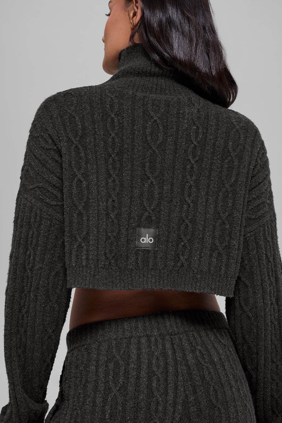 Haut Court À Col Roulé Et Manches Longues En Maille Torsadée Winter Bliss - Dark Heather Grey