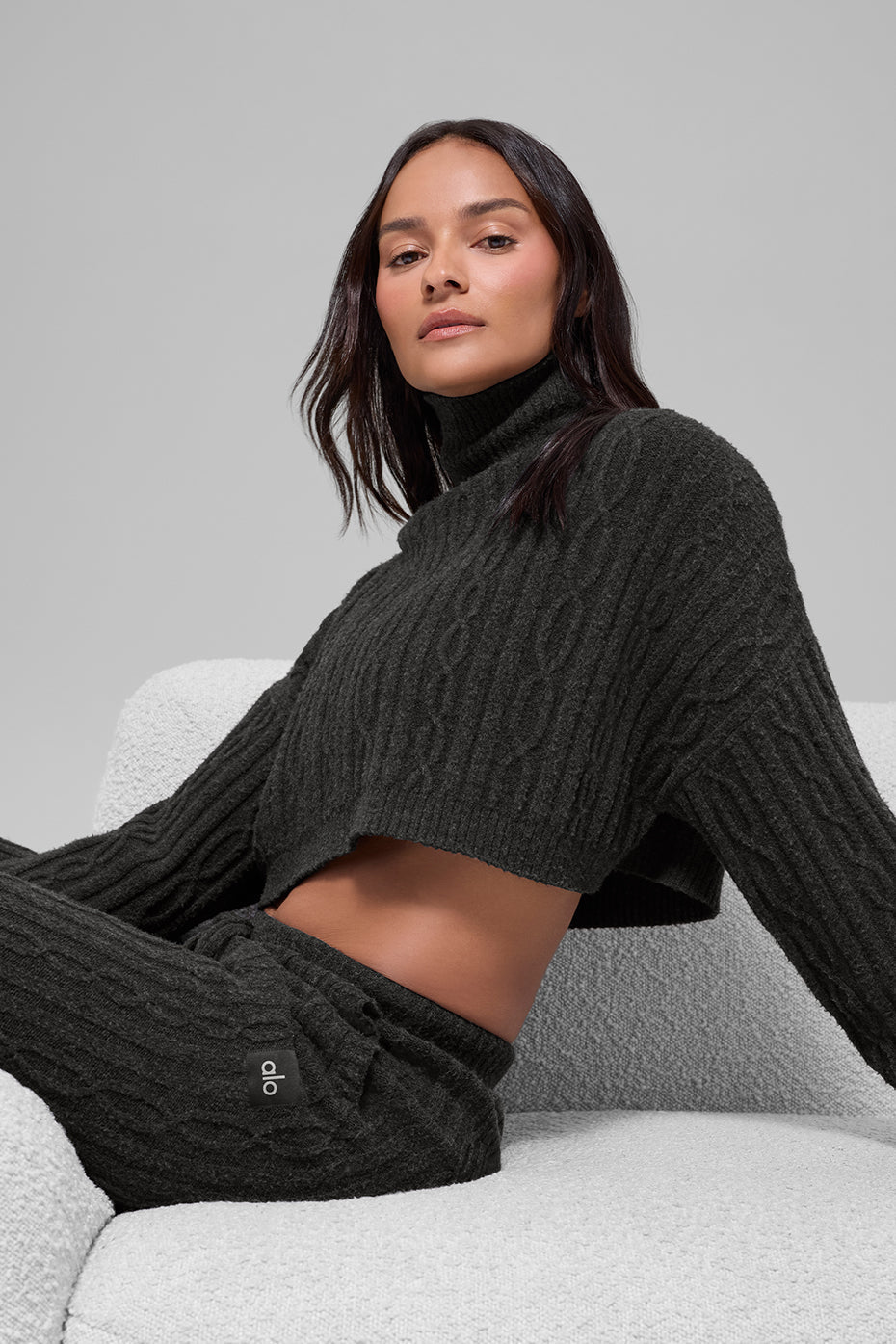 Haut Court À Col Roulé Et Manches Longues En Maille Torsadée Winter Bliss - Dark Heather Grey