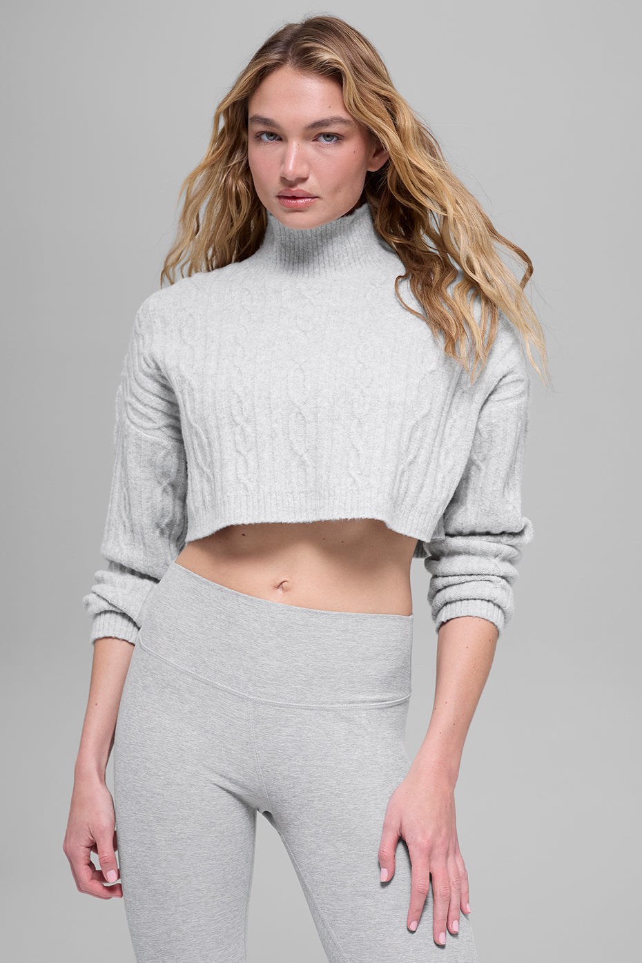 Haut Court À Col Roulé Et Manches Longues En Maille Torsadée Winter Bliss - Athletic Heather Grey