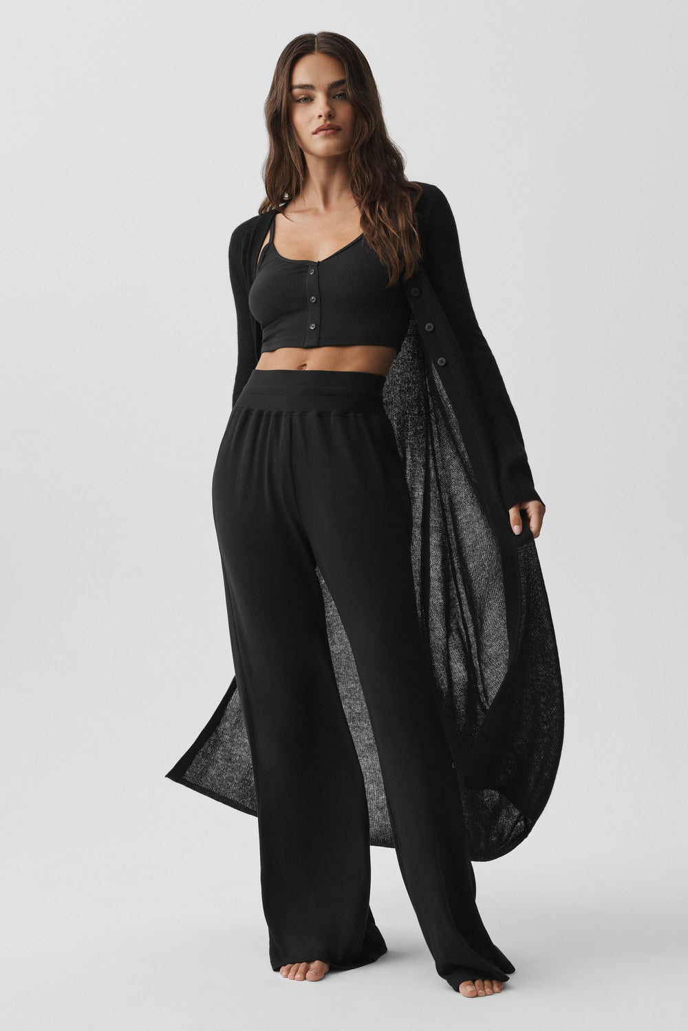 Cardigan Long En Cachemire Sheer - Noir