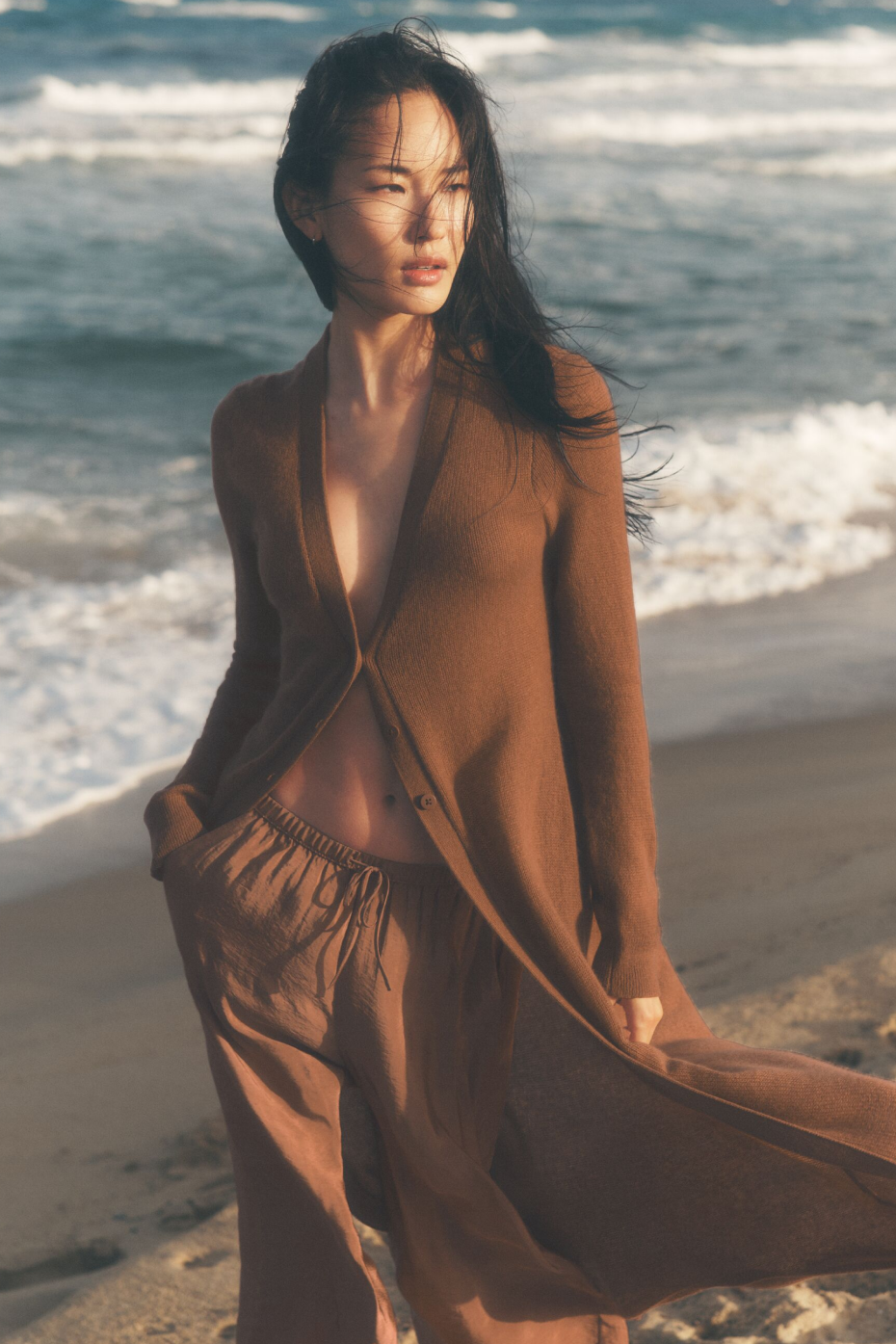 Cardigan Long En Cachemire Sheer - Sun Kissed Brown
