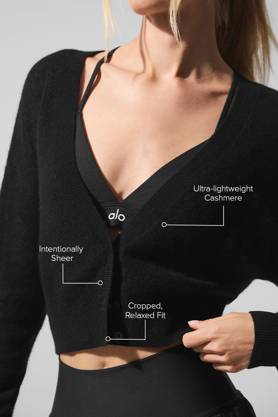 Cardigan Court En Cachemire Sheer - Noir