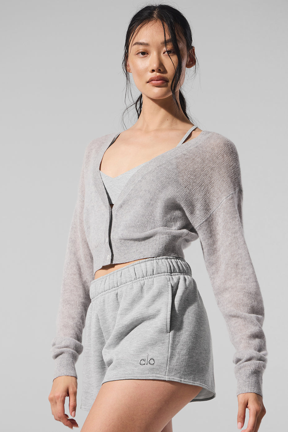 Cardigan Court En Cachemire Sheer - Athletic Heather Grey