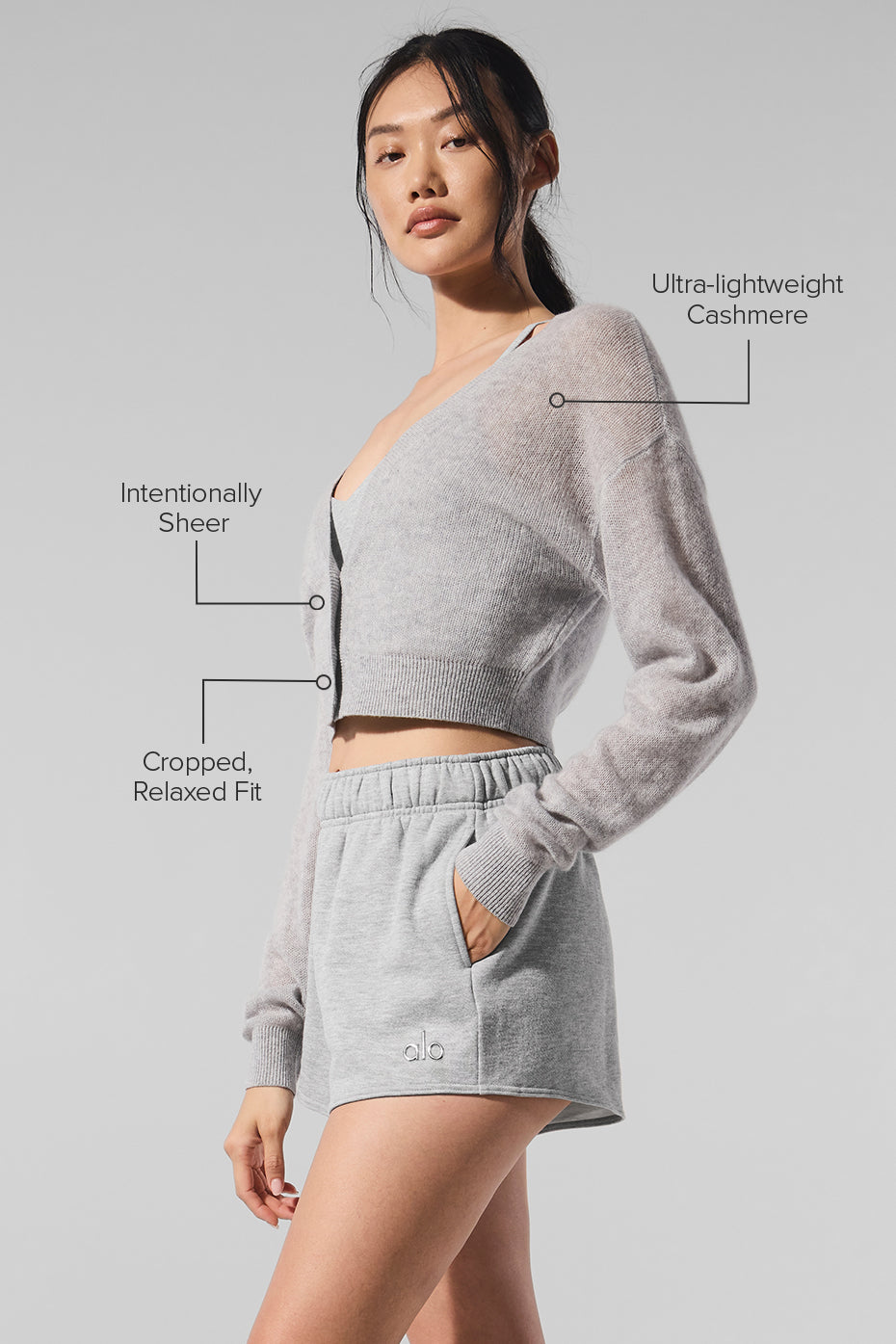Cardigan Court En Cachemire Sheer - Athletic Heather Grey