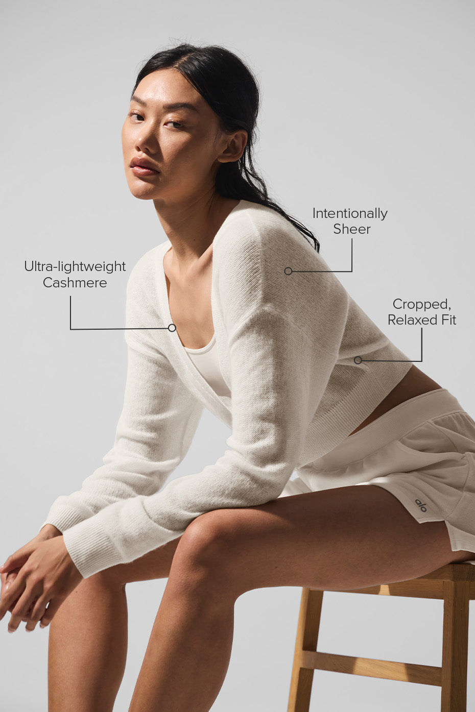 Cardigan Court En Cachemire Sheer - Ivory