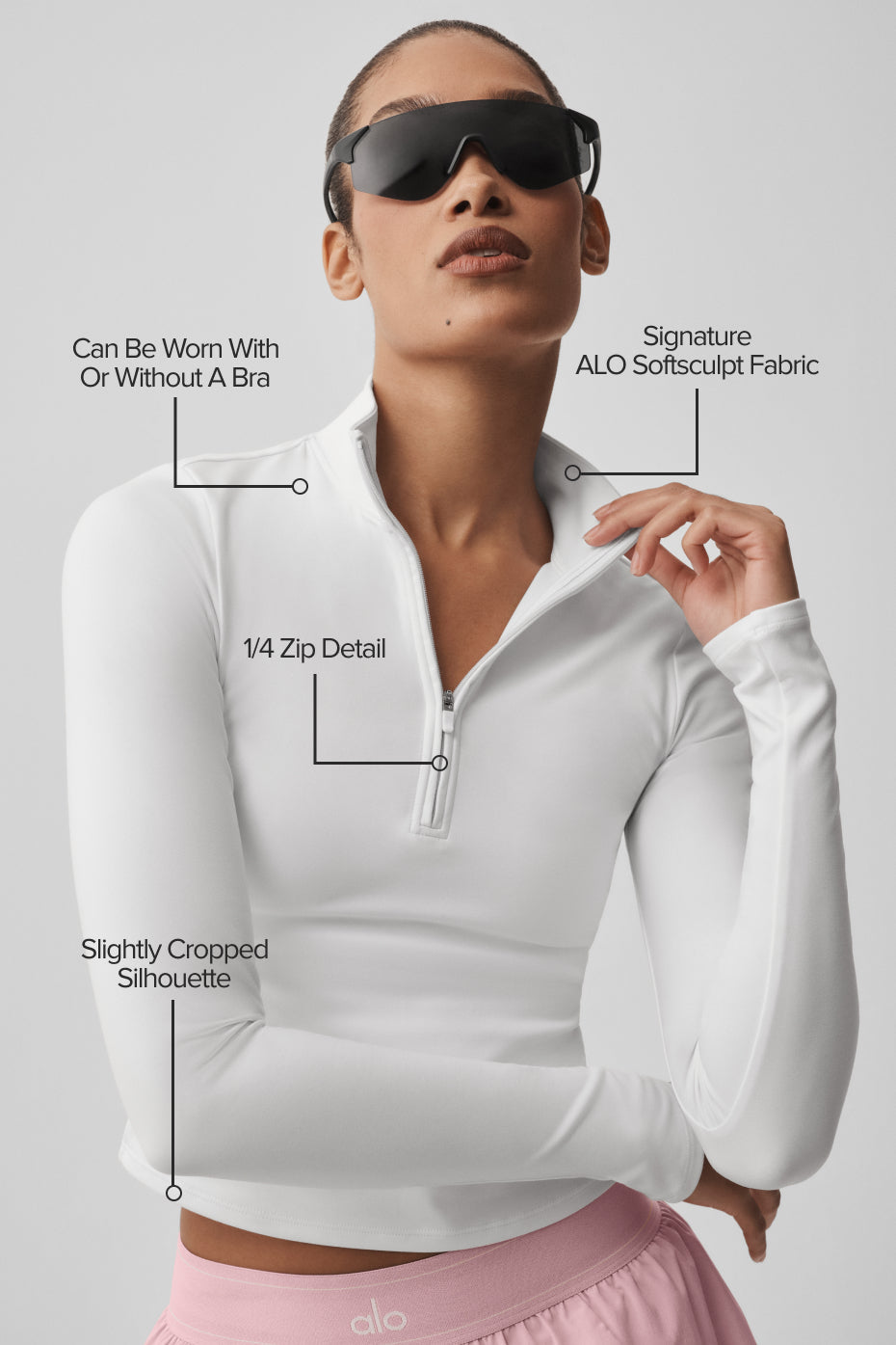 ALO  Manches longues zippées Softsculpt Precision 1/4 - Blanc
