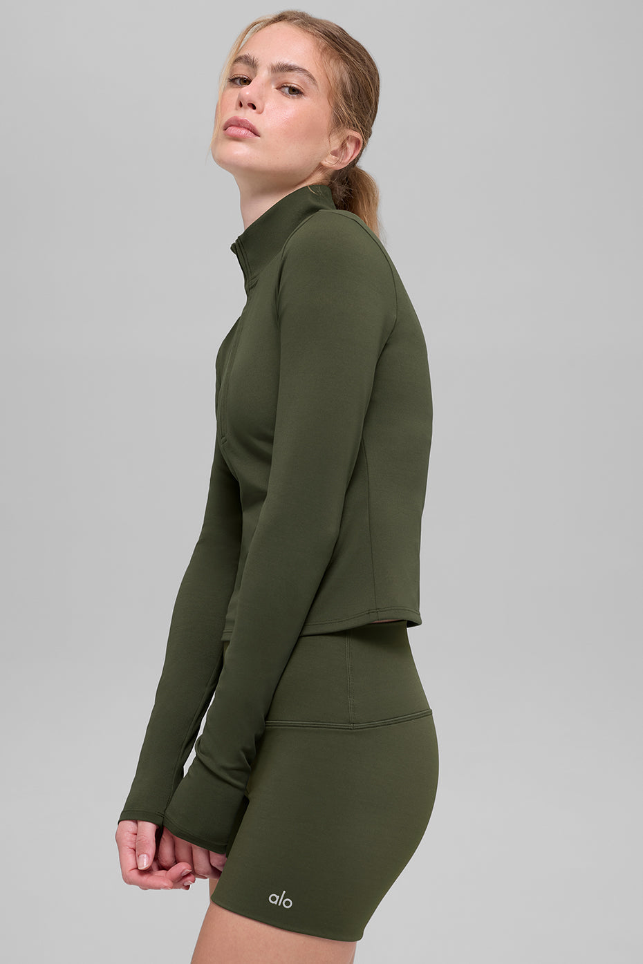 ALO  Manches longues zippées Softsculpt Precision 1/4 - Vert olive