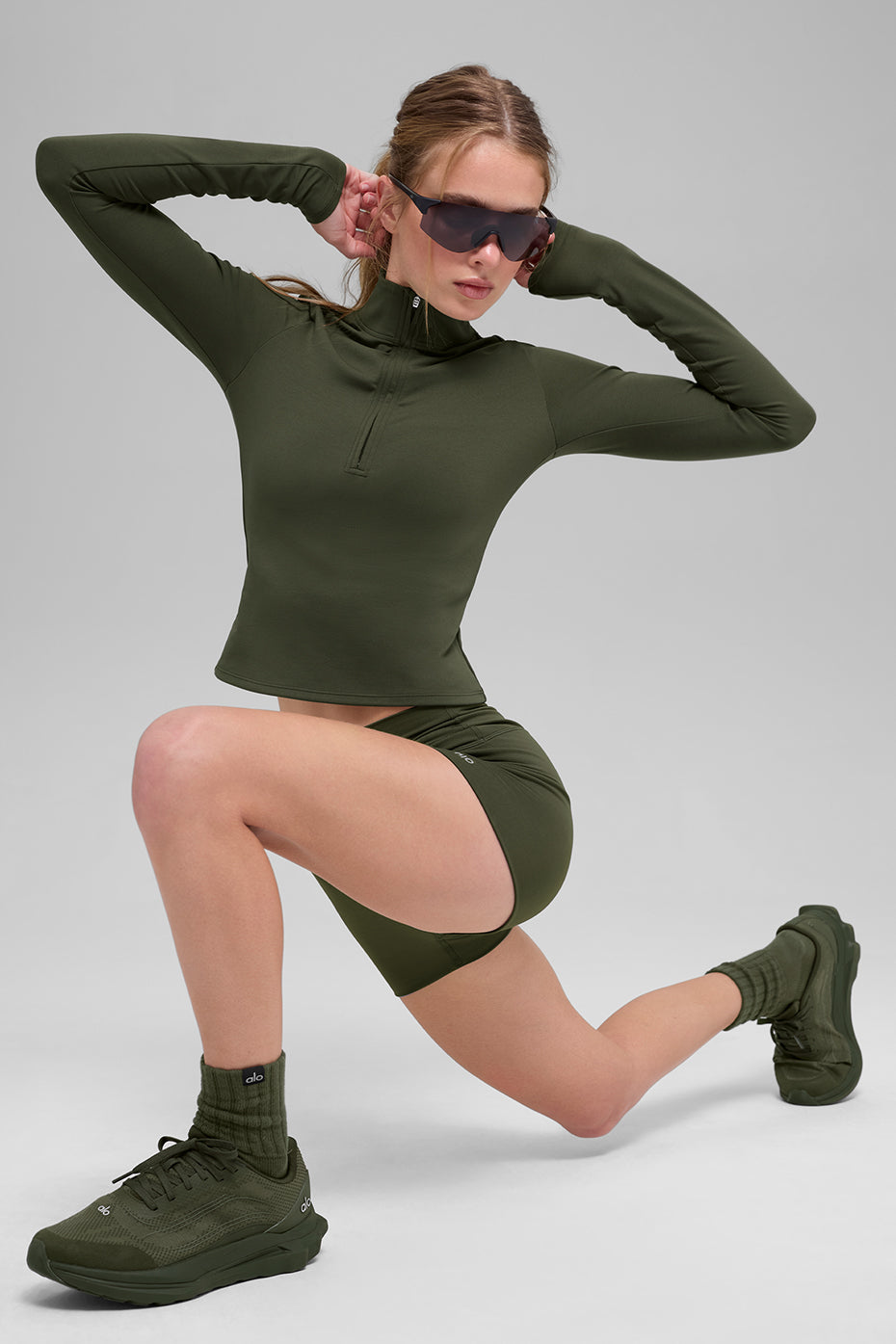 ALO  Manches longues zippées Softsculpt Precision 1/4 - Vert olive