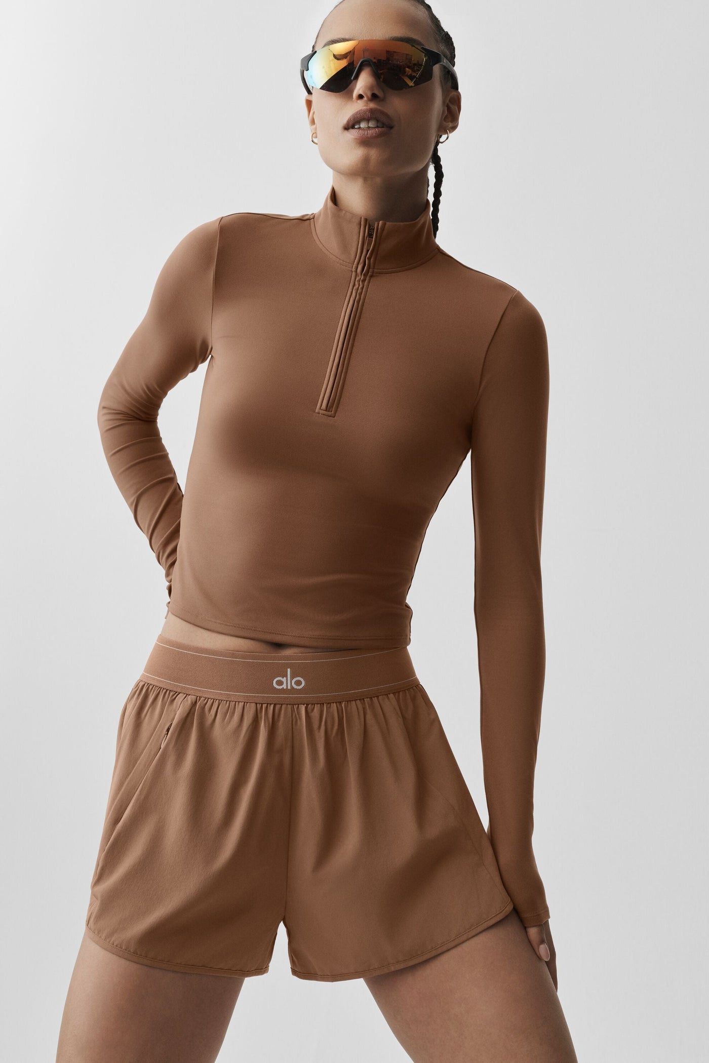 ALO  Manches longues zippées Softsculpt Precision 1/4 - Sun Kissed Brown