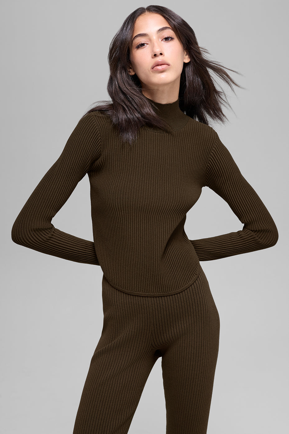 Haut Manches Longues En Maille Denim Backless - Espresso/Noir