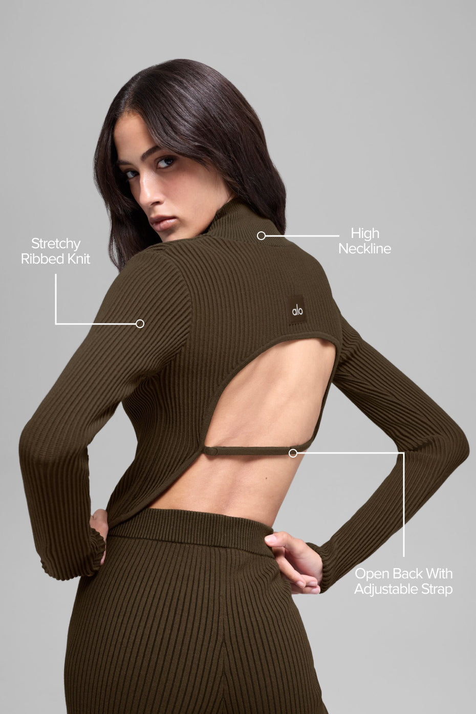 Haut Manches Longues En Maille Denim Backless - Espresso/Noir