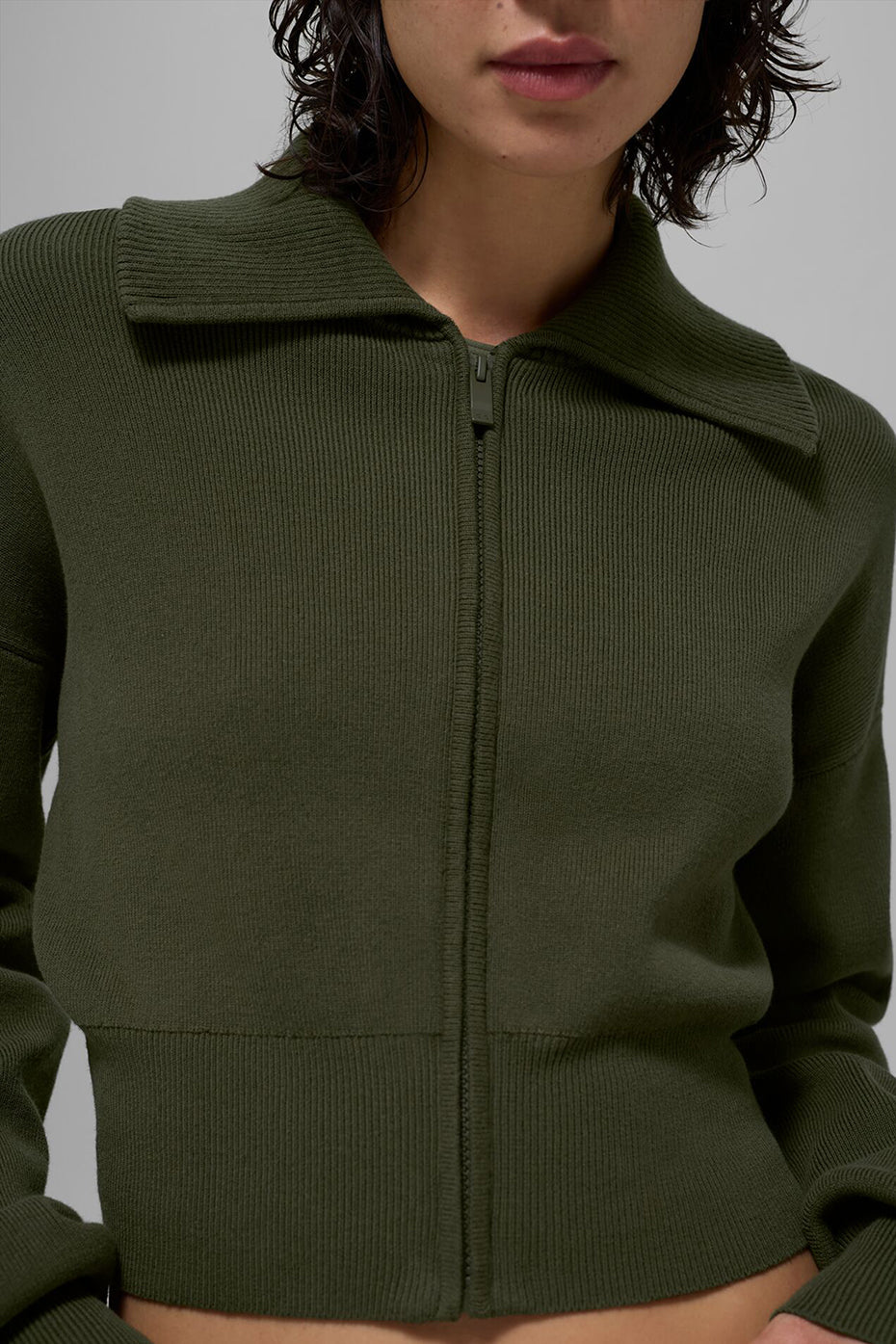 Veste Courte Zippée Scholar Knit - Green Olive