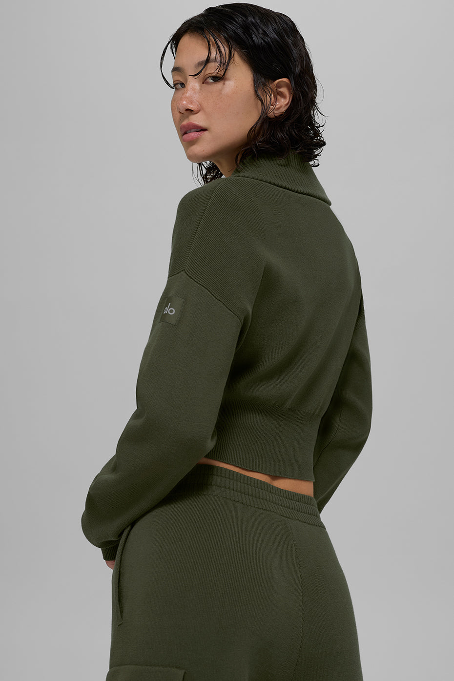 Veste Courte Zippée Scholar Knit - Green Olive