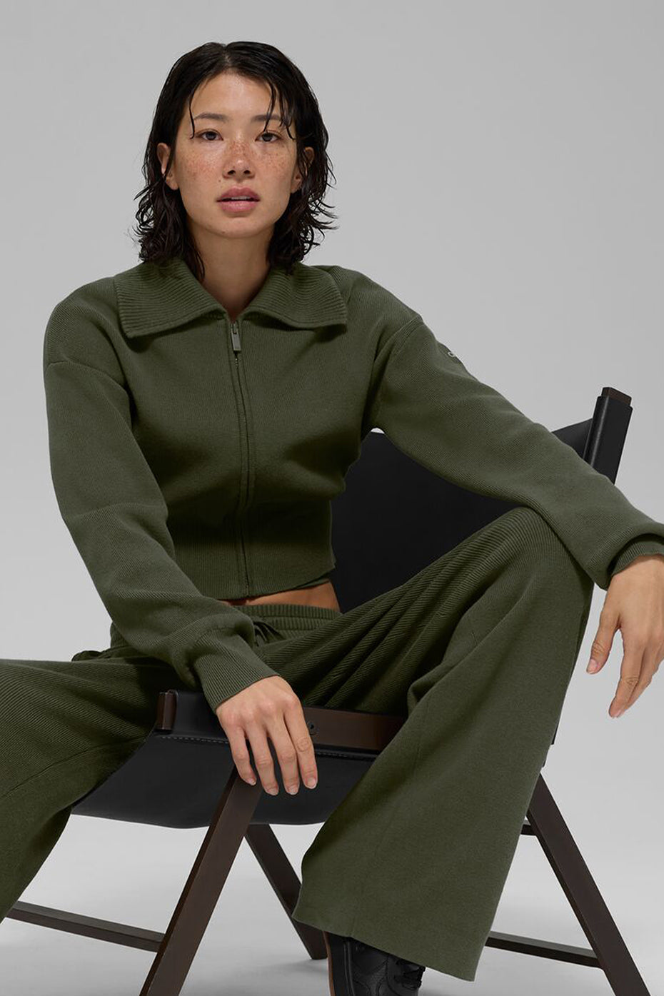 Veste Courte Zippée Scholar Knit - Green Olive