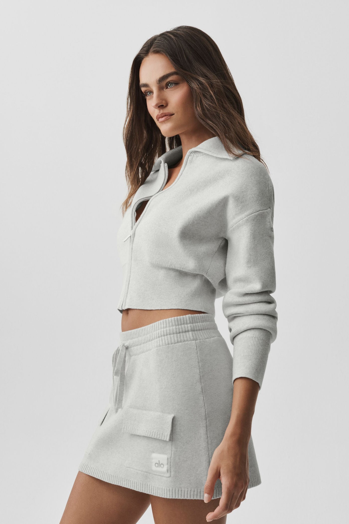Veste Courte Zippée Scholar Knit - White Heather