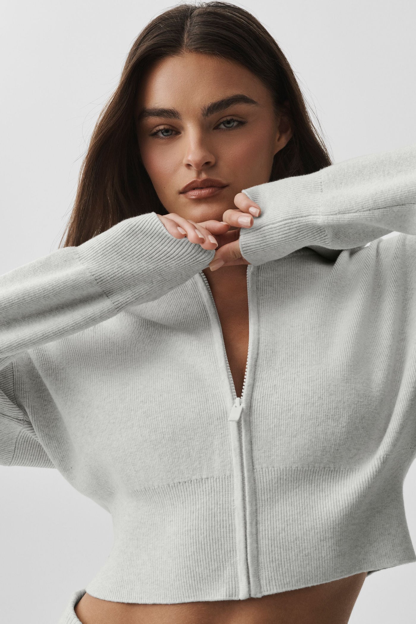 Veste Courte Zippée Scholar Knit - White Heather
