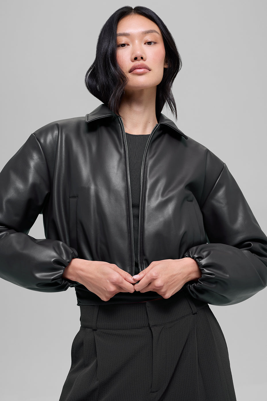 Bomber Court Similicuir Premier - Noir