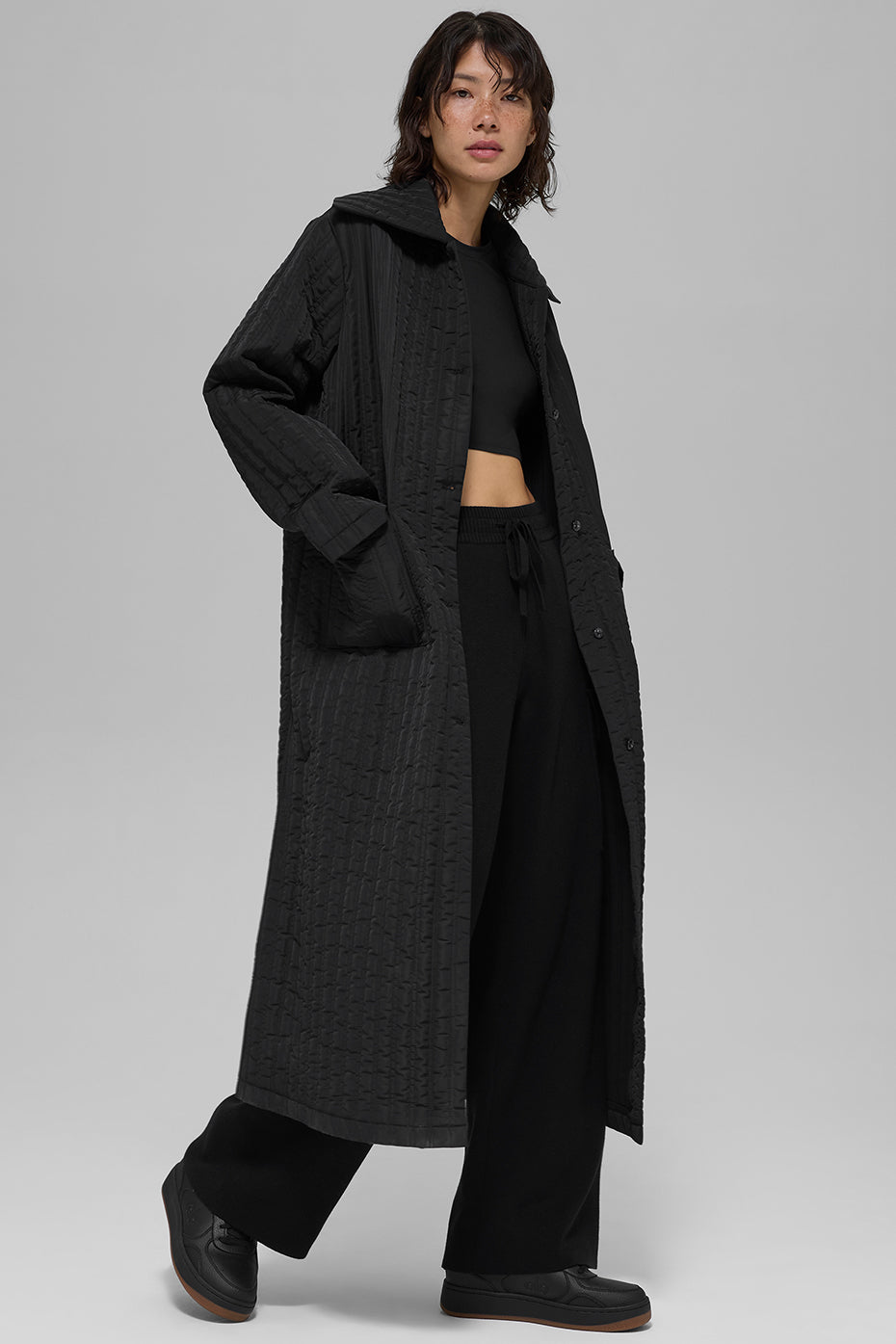 Manteau Long Molletonné Skyline - Noir