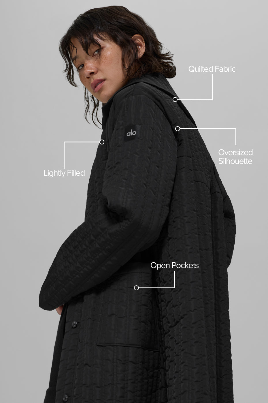 Manteau Long Molletonné Skyline - Noir