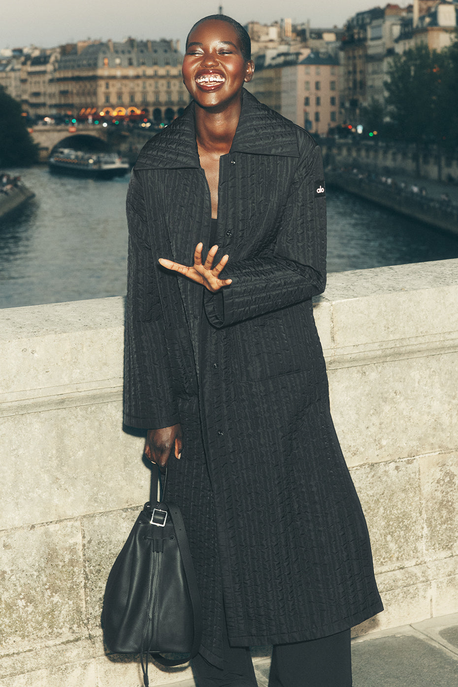 Manteau Long Molletonné Skyline - Noir